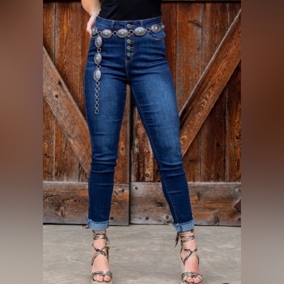 L&b DARK WASH HIGH RISE SKINNY BUTTON FLY W CUFF-NWT - Picture 1 of 3